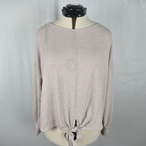 H&M Sweatshirt Women's M Beige Long Sleeve Knotted Front Round Neck